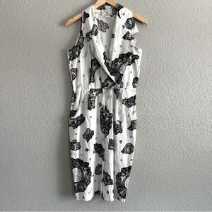 Jonathan Martin Vintage Graphic Dress Deep V Neck Print Abstract Sleeveless Midi